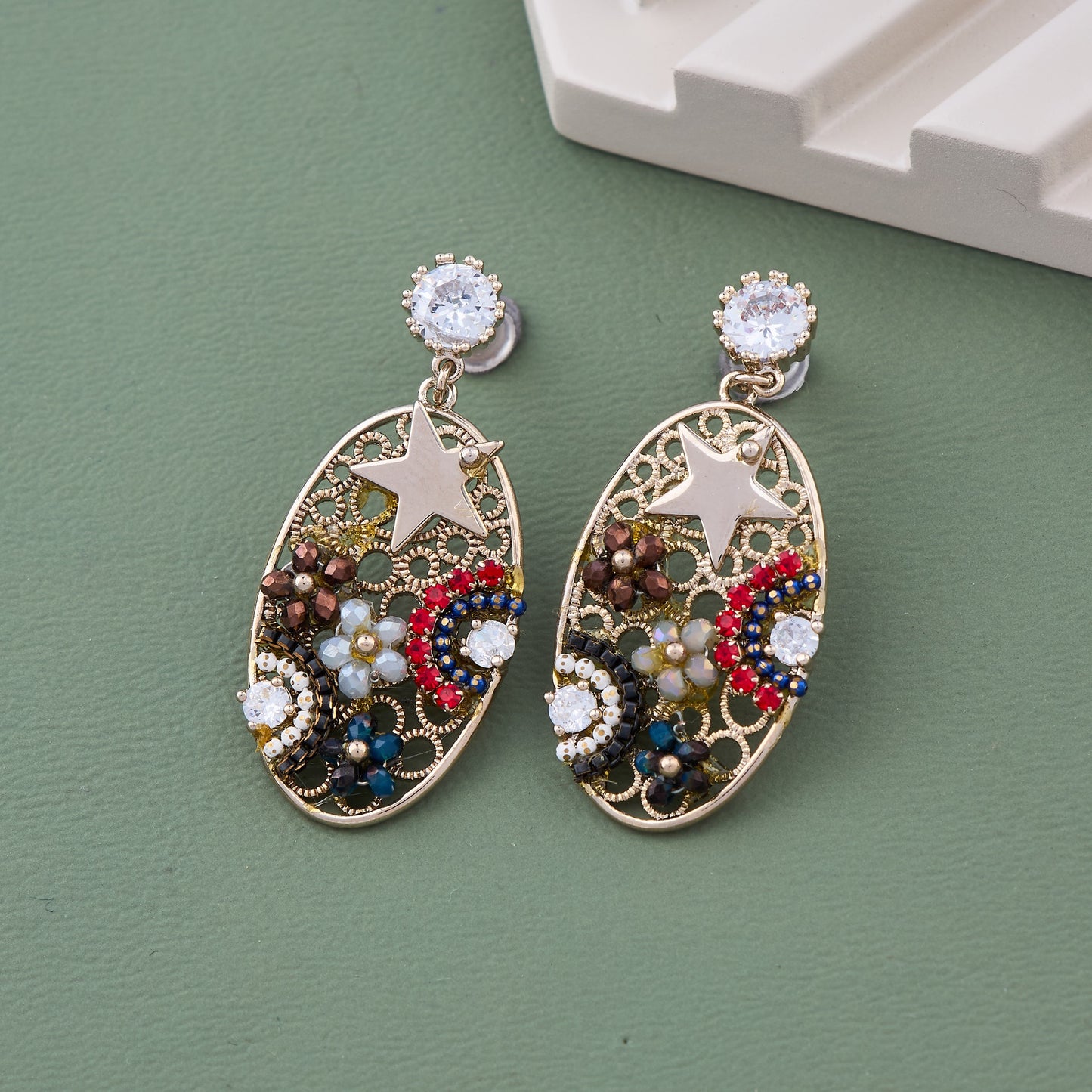 Oval Starry Mosaic Earrings