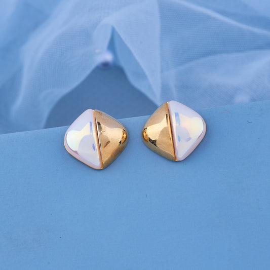 Geometric Gold & Pearl Stud Earrings