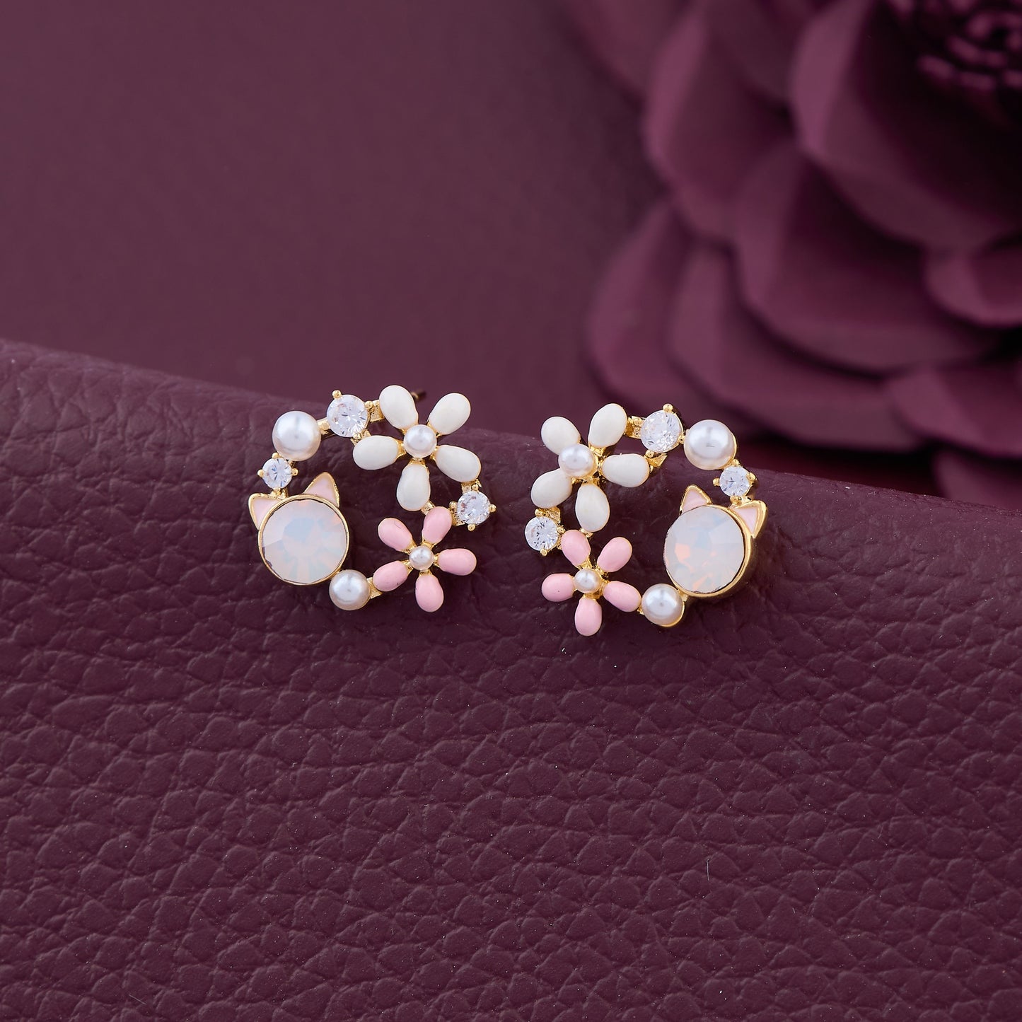 Floral Wreath Earrings with Pearls & Crystals