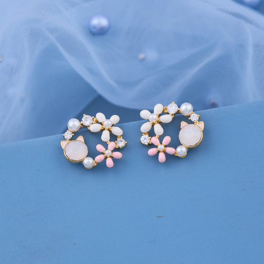 Floral Wreath Earrings with Pearls & Crystals