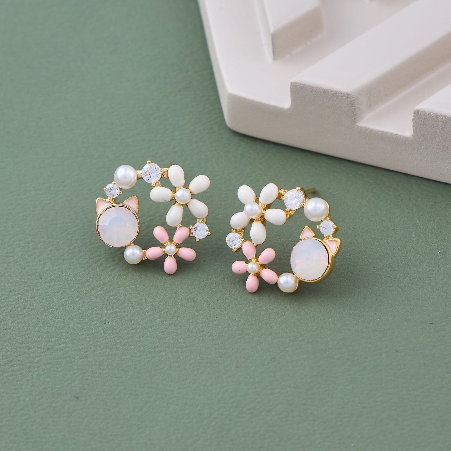 Floral Wreath Earrings with Pearls & Crystals