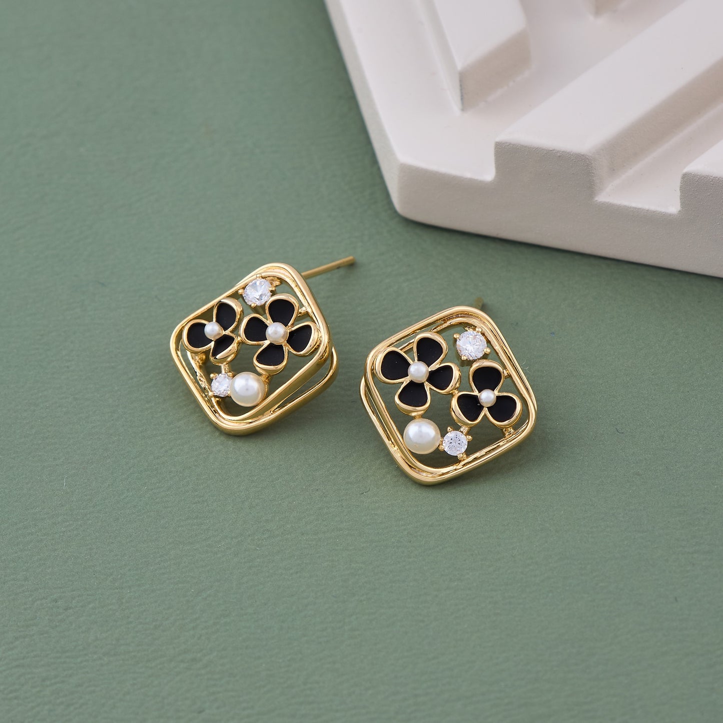 Floral Elegance Square Stud Earrings