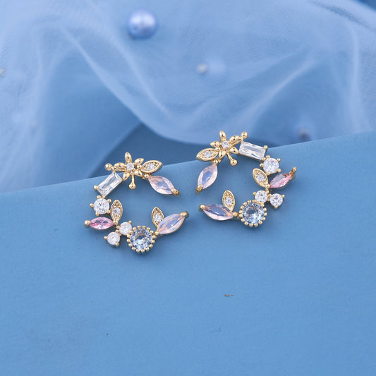 Gemstone & Floral Square Earrings