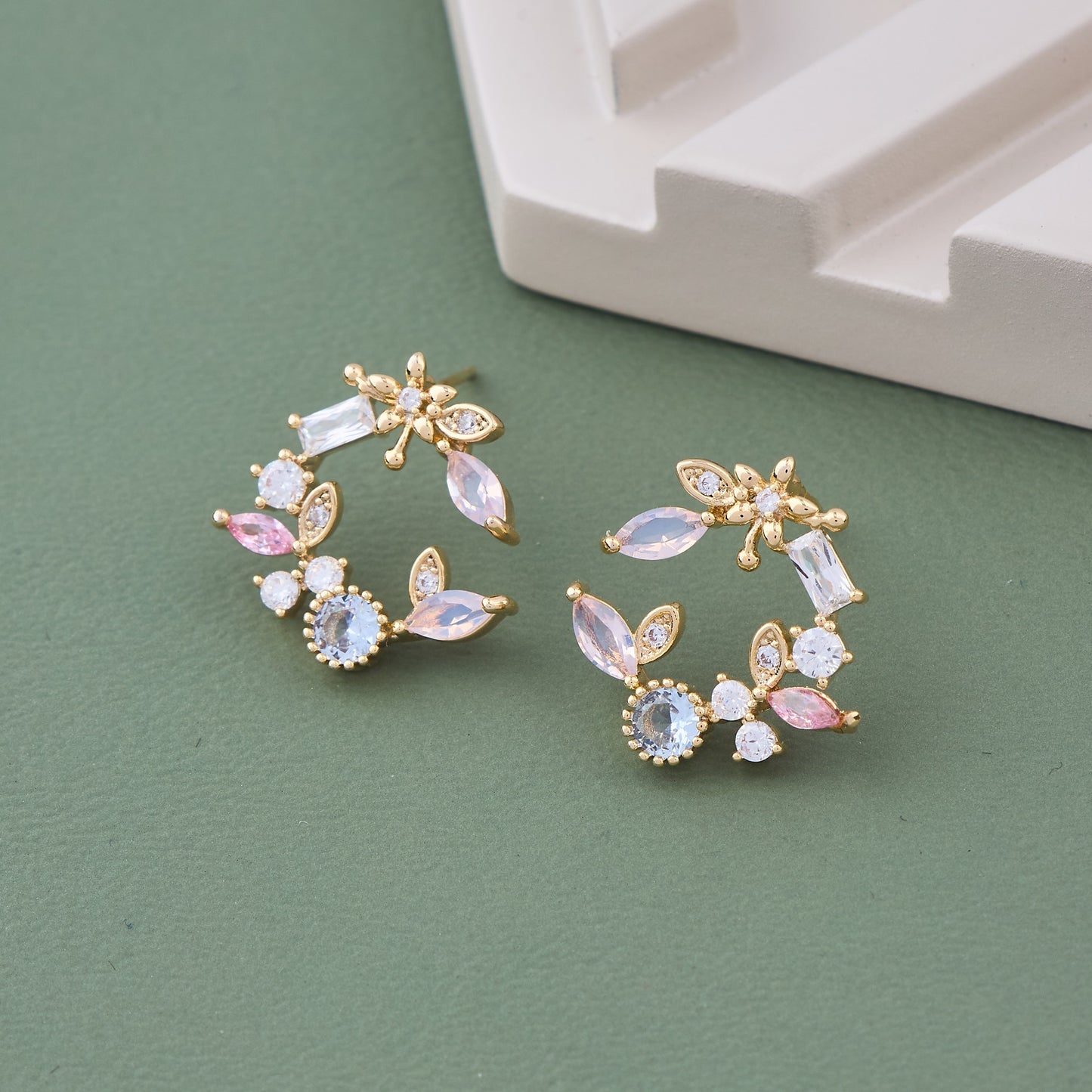 Gemstone & Floral Square Earrings
