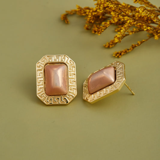 Gold & Enamel Earrings with Pink Stone — Elegant Jewelry in Case