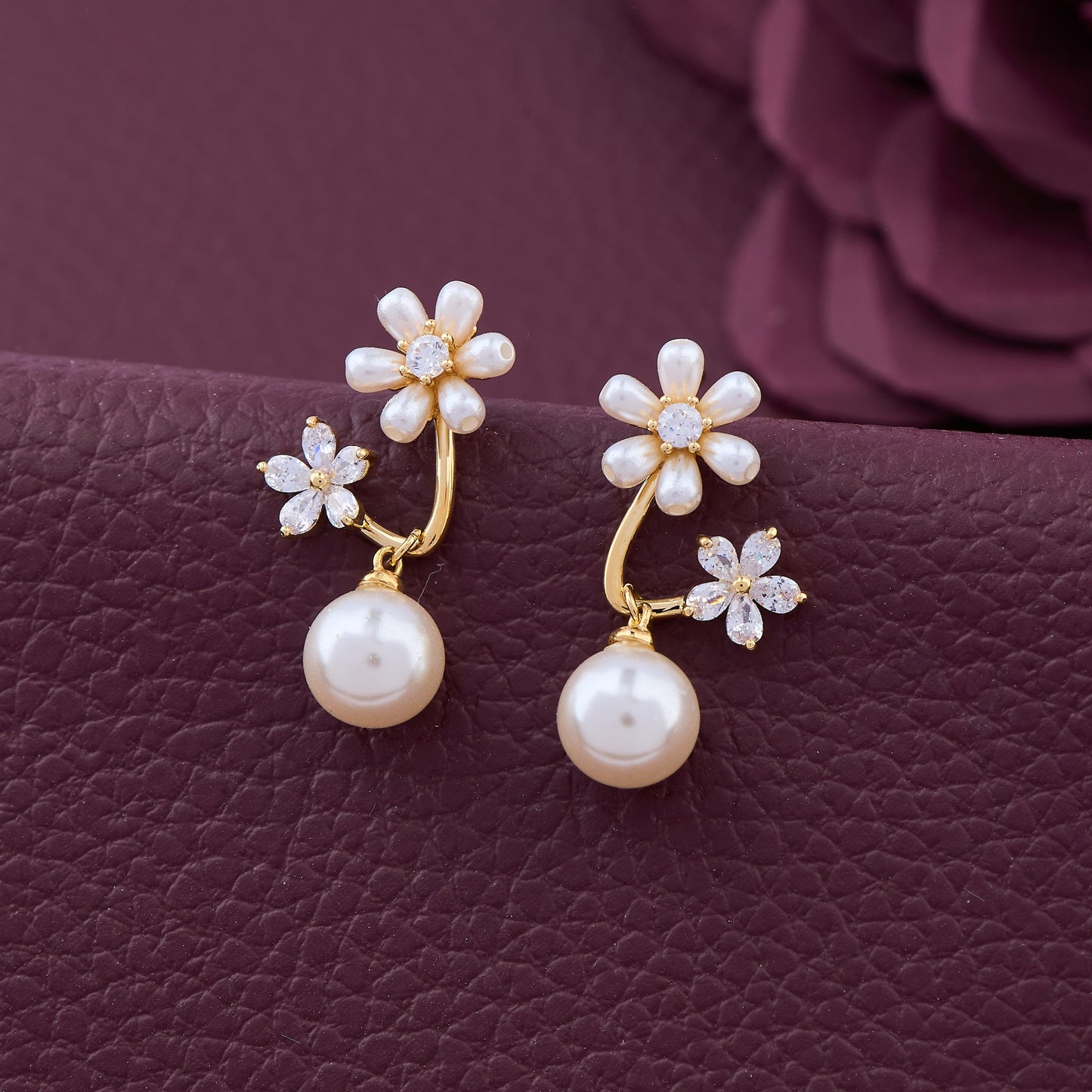 Elegant Pearl and Diamond Earrings with Floral Accents