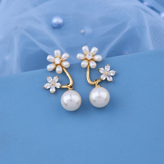 Elegant Pearl and Diamond Earrings with Floral Accents