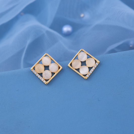 Gold Earrings with Square White Stones