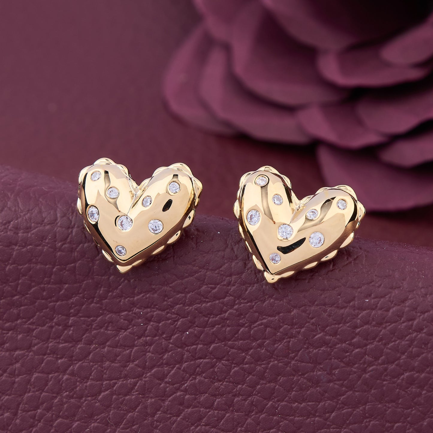 Gold Heart-Shaped Earrings with Diamonds