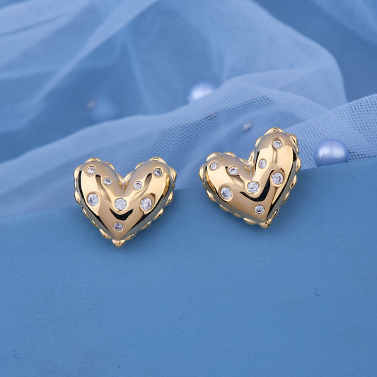 Gold Heart-Shaped Earrings with Diamonds
