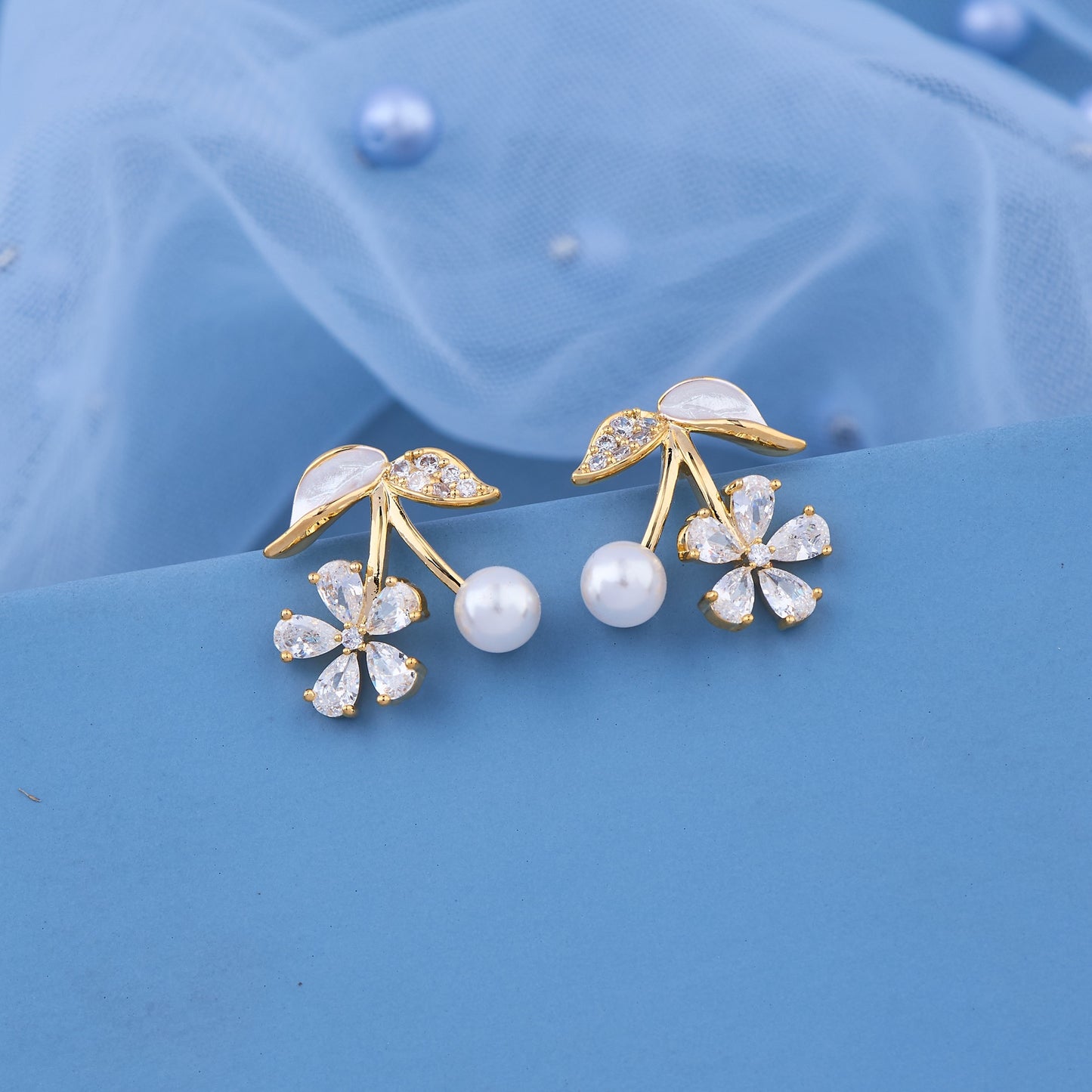 Floral-Inspired Pearl and Diamond Earrings