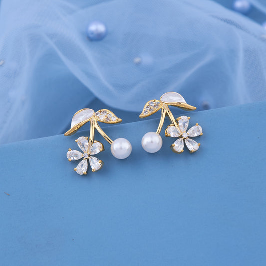 Floral-Inspired Pearl and Diamond Earrings