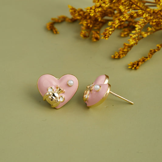 Pink Heart-Shaped Enamel Earrings — Cute & Playful Accessory