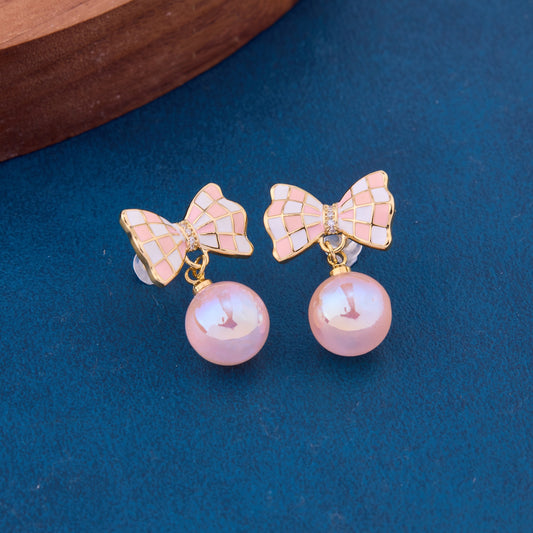 Handmade Pink Bow Earrings