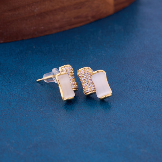 Elegant Gold Earrings with White Stones