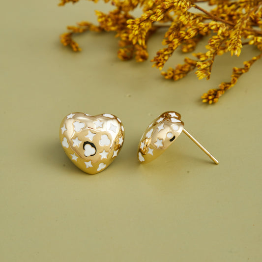 Gold Heart-Shaped Earrings — Elegant & Intricate Design