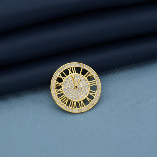 Elegant Roman Numeral Clock Brooch with Crystal Accents