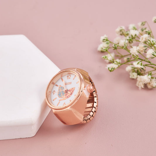 Trendy Rose Gold Ring Watch with Artistic Dial – Stylish & Adjustable