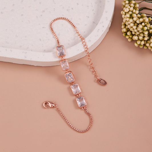 Rose Gold with Clear Rectangular Crystal Accents