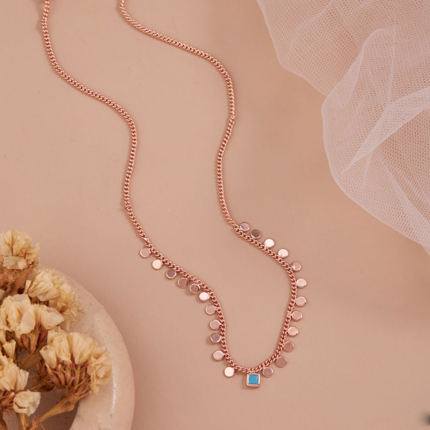 Rose Gold Disc Necklace with Blue Charm by GC Premium Jewellery