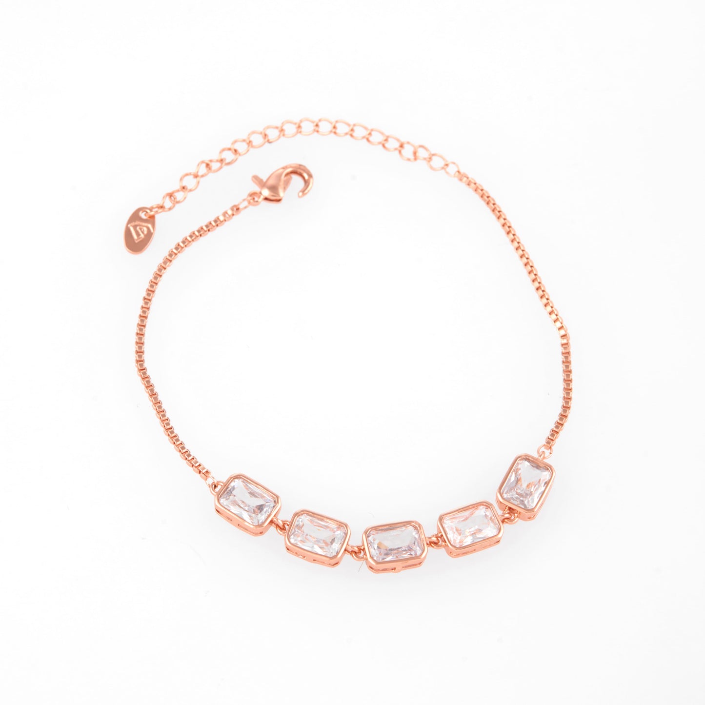 Rose Gold with Clear Rectangular Crystal Accents