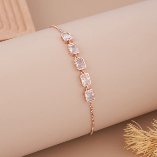 Rose Gold with Clear Rectangular Crystal Accents