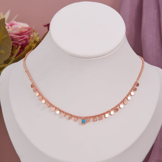 Rose Gold Disc Necklace with Blue Charm by GC Premium Jewellery