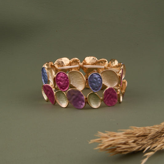 Elegant Multicolor Pastel Enamel Oval Charm Bracelet