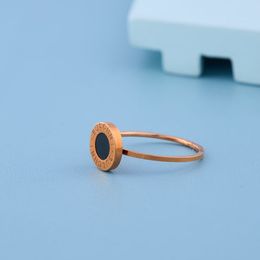 Rose Gold-Plated Black Enamel Designer Ring