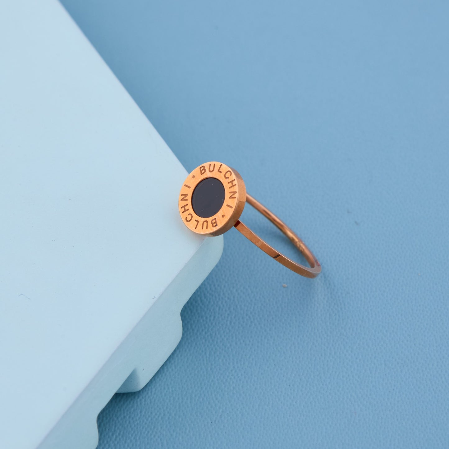 Rose Gold-Plated Black Enamel Designer Ring
