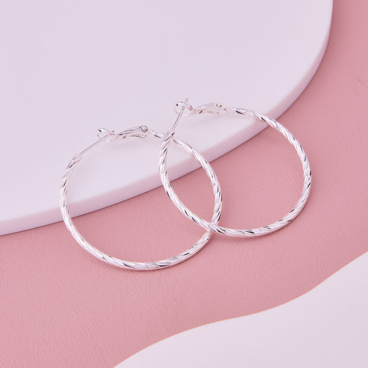 Shimmering Silver Textured Hoops