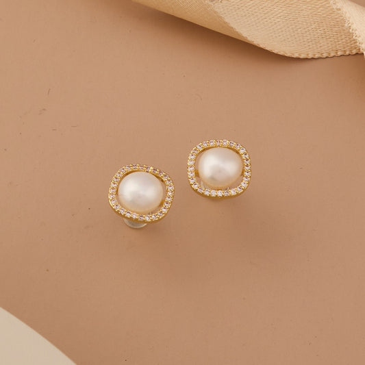 Gold Earrings with Pearls & Diamonds Timeless Elegance