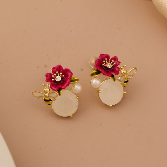 Floral and Bee Motif Earrings Nature-Inspired Charm