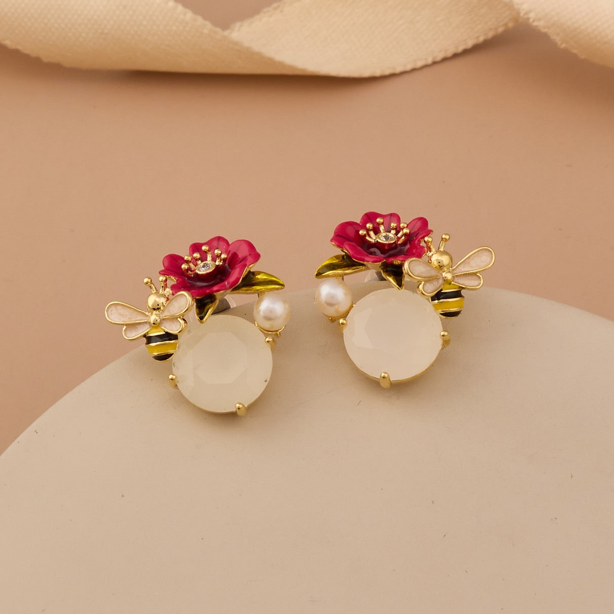 Floral and Bee Motif Earrings Nature-Inspired Charm