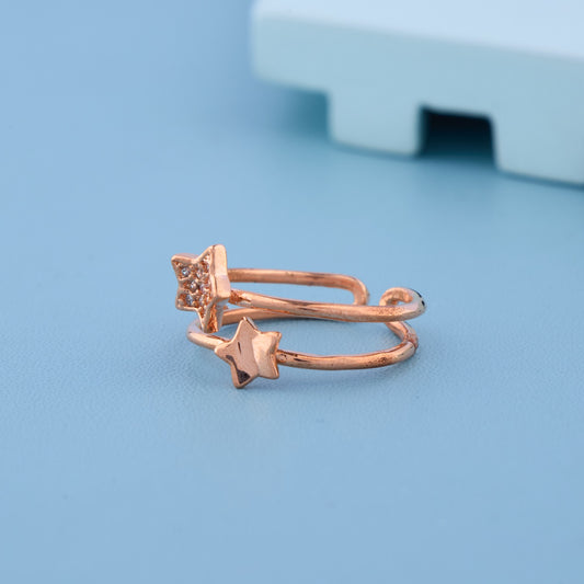 Double Star Rose Gold Adjustable Ring