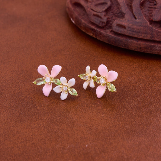 Floral Earrings with Colorful Gems