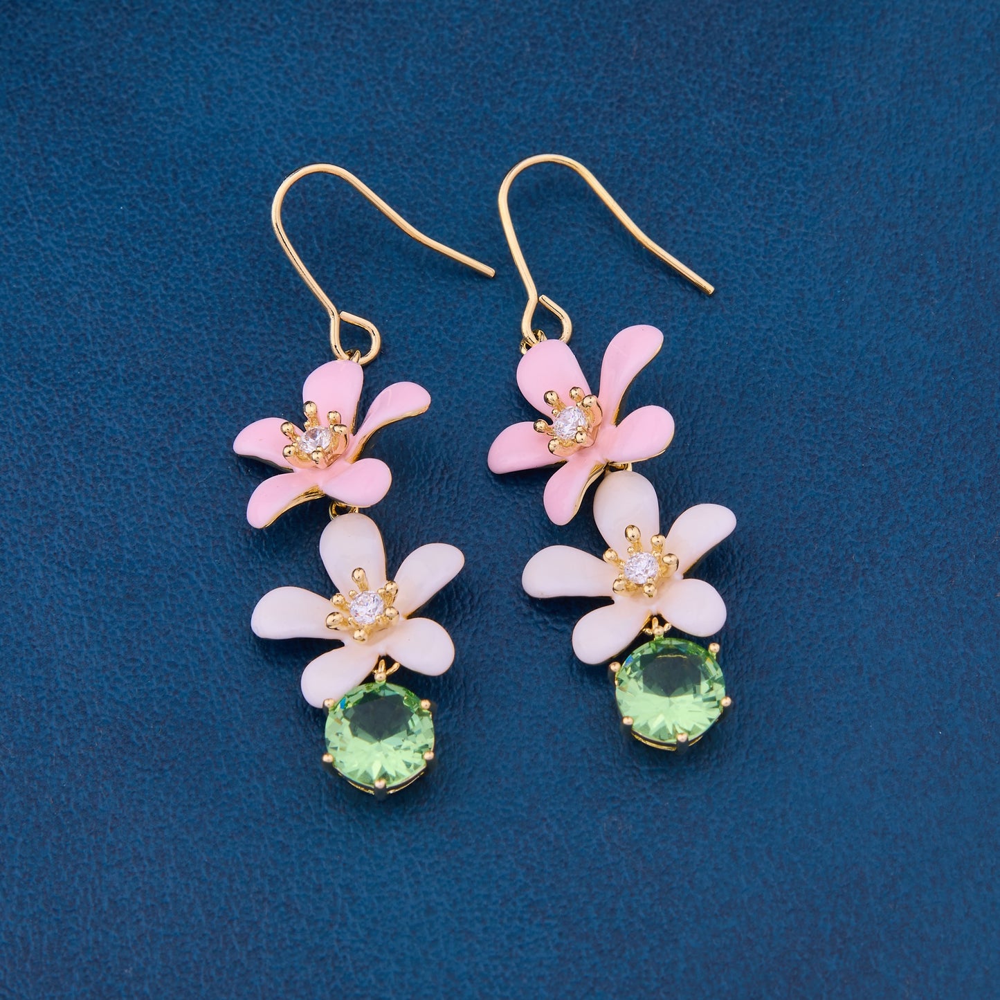 Blossom Elegance Floral Earrings with Green Stones
