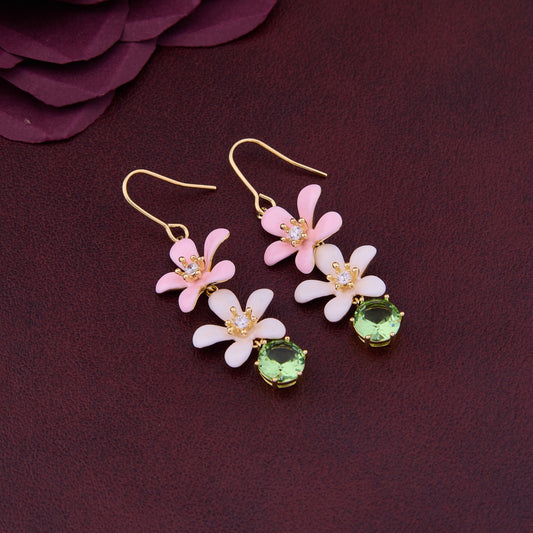 Blossom Elegance Floral Earrings with Green Stones