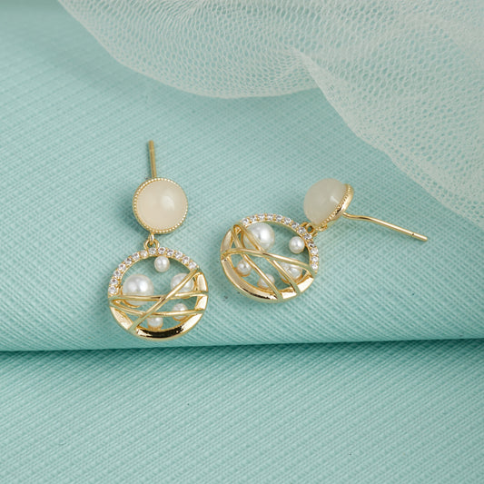 Gold Earrings with Pearls & Diamonds Elegant Luxury