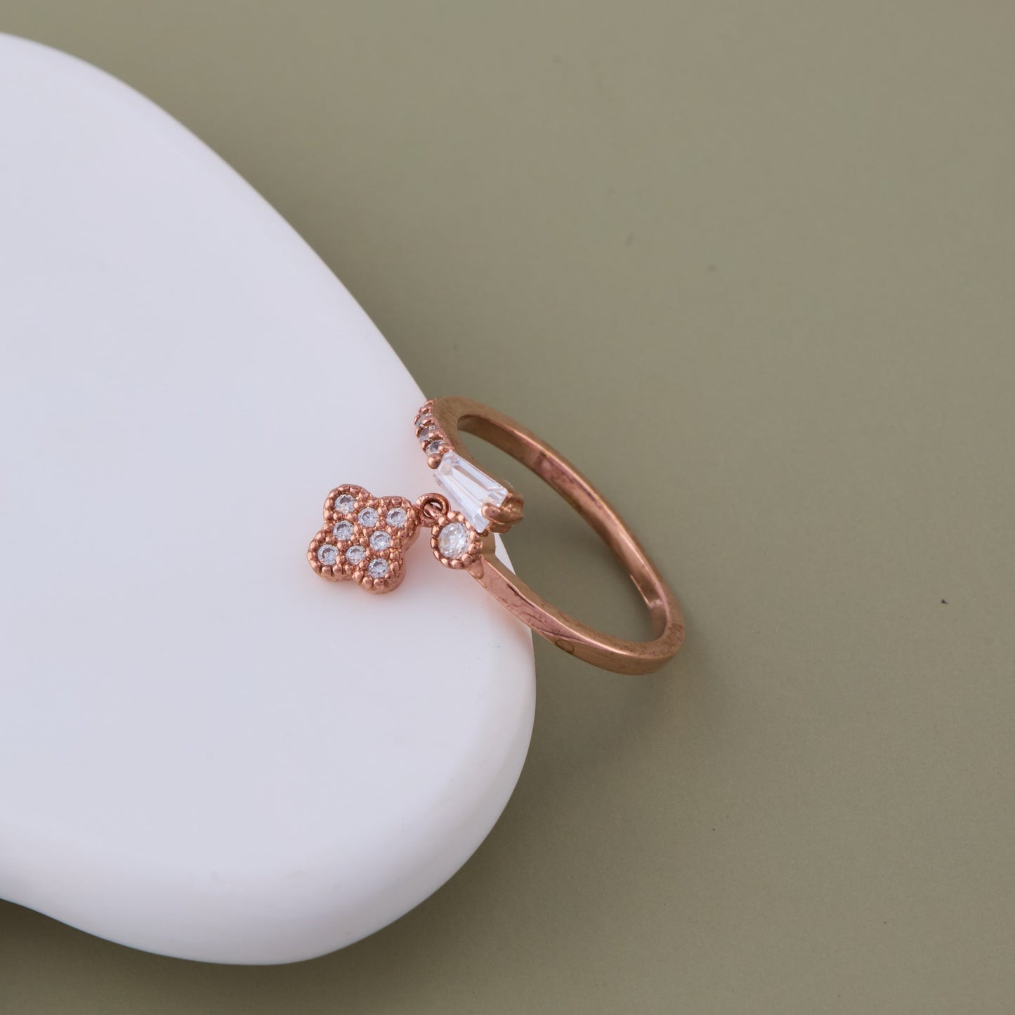 Rose Gold Crystal Charm Ring