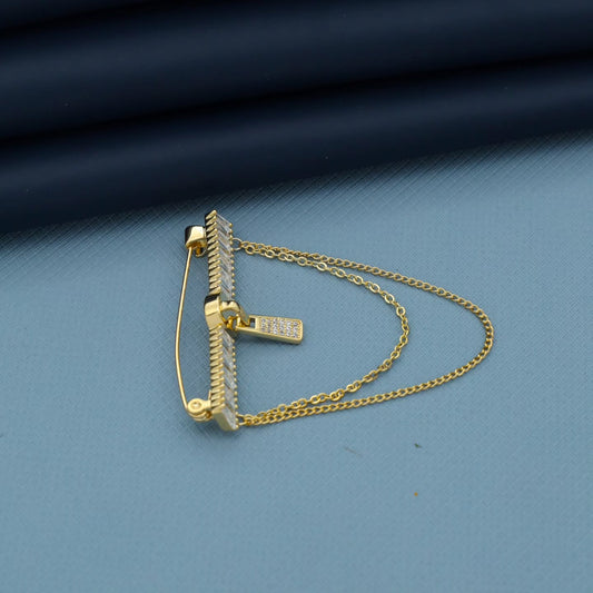 Chic Zipper Chain Brooch with Crystals & Gold Finish