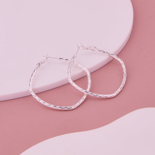 Silver Textured Hoop Earrings