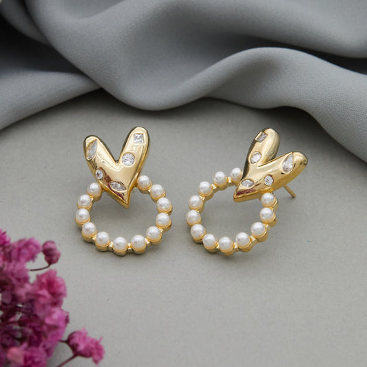 Gold Earrings with Pearls & Diamonds Luxurious Floral Elegance