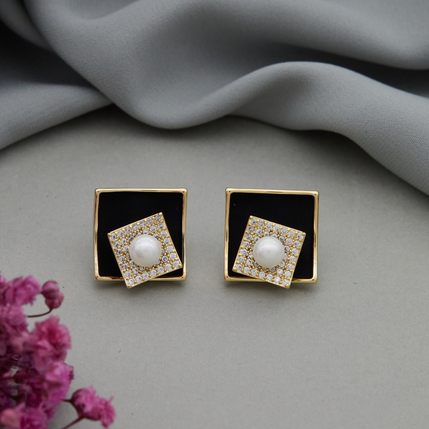 Pearl & Floral Earrings Elegant Fashion Accessory