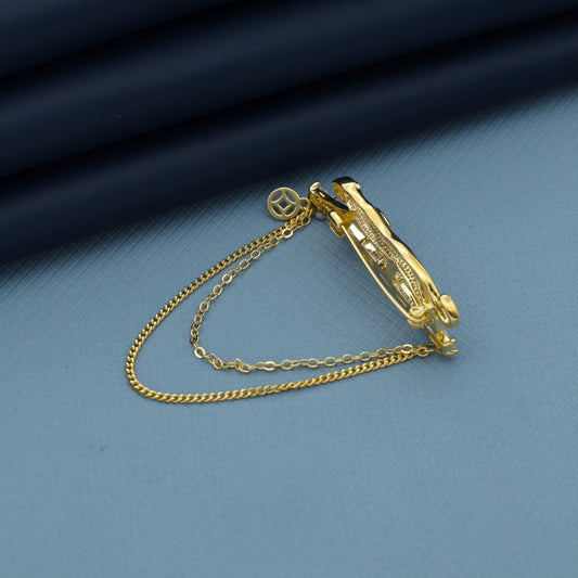 Panther Design Brooch with Crystals & Dual Chain Accent