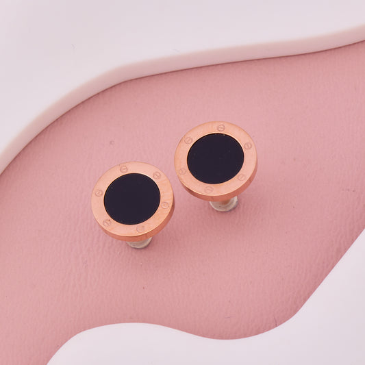 Black Enamel Round Stud Earrings