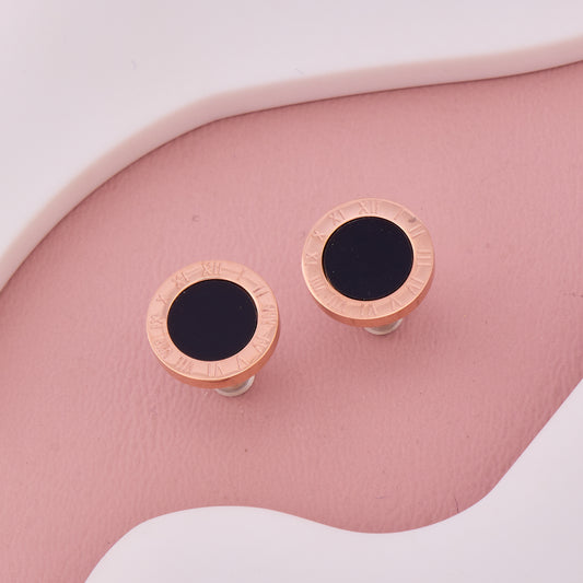 Roman Numeral Black Enamel Stud Earrings