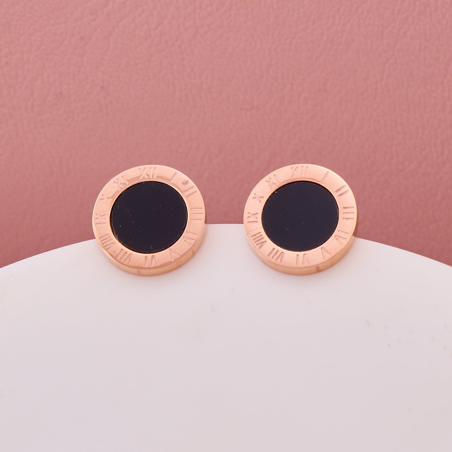Roman Numeral Black Enamel Stud Earrings