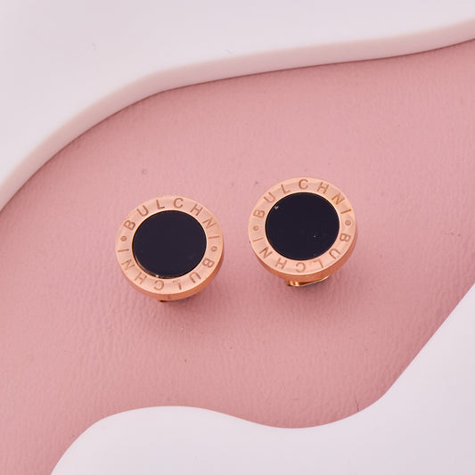 Engraved Black Enamel Stud Earrings