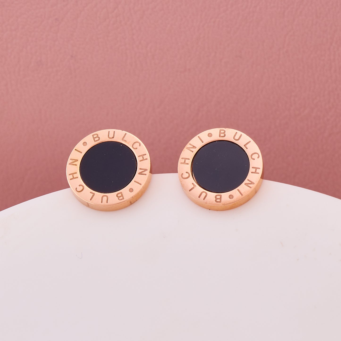 Engraved Black Enamel Stud Earrings